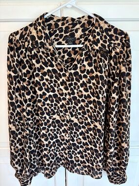 Ann Taylor animal, leopard print, long sleeve polyester, blouse, medium
